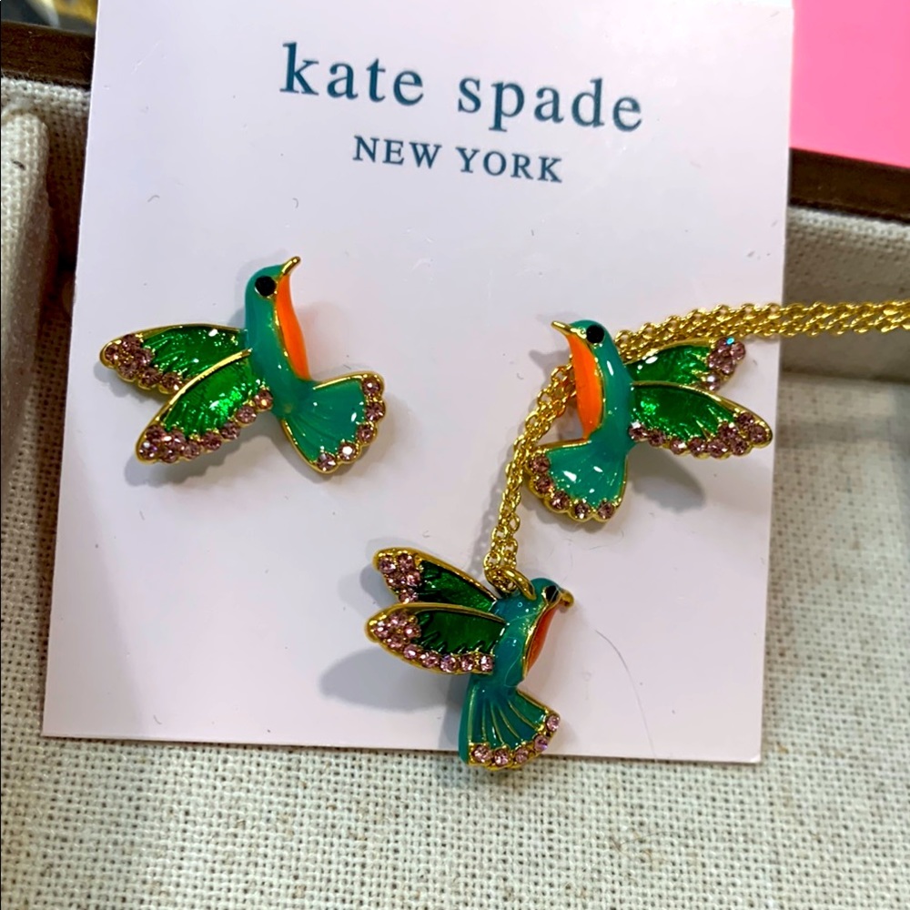 COPY - Kate Spade Green and Gold Hummingbird set Necklace and earrings